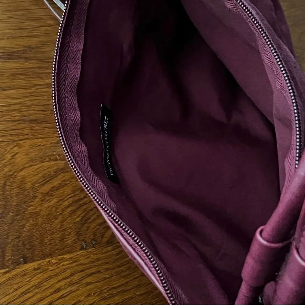 Victoria’s Secret Red Maroon Faux Suede Handbag Double Handle Tassel Zipper Pull